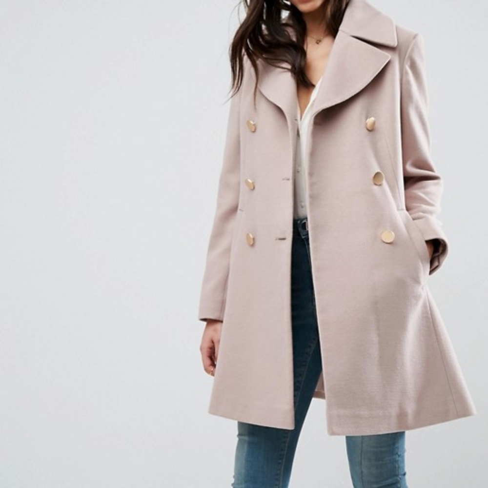 Swing coat with military style buttons